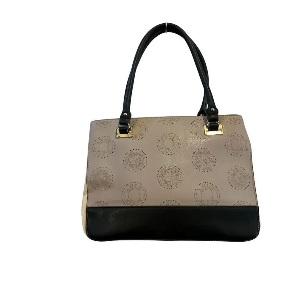 Anne Klein Women's Monogram Tote Bag Black Beige Gold Lion‎ Accent